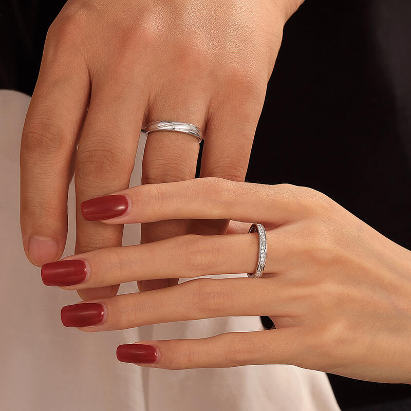 Jeulia Juego de Anillos de Pareja con Diseño de Onda Trenzada Clásico
