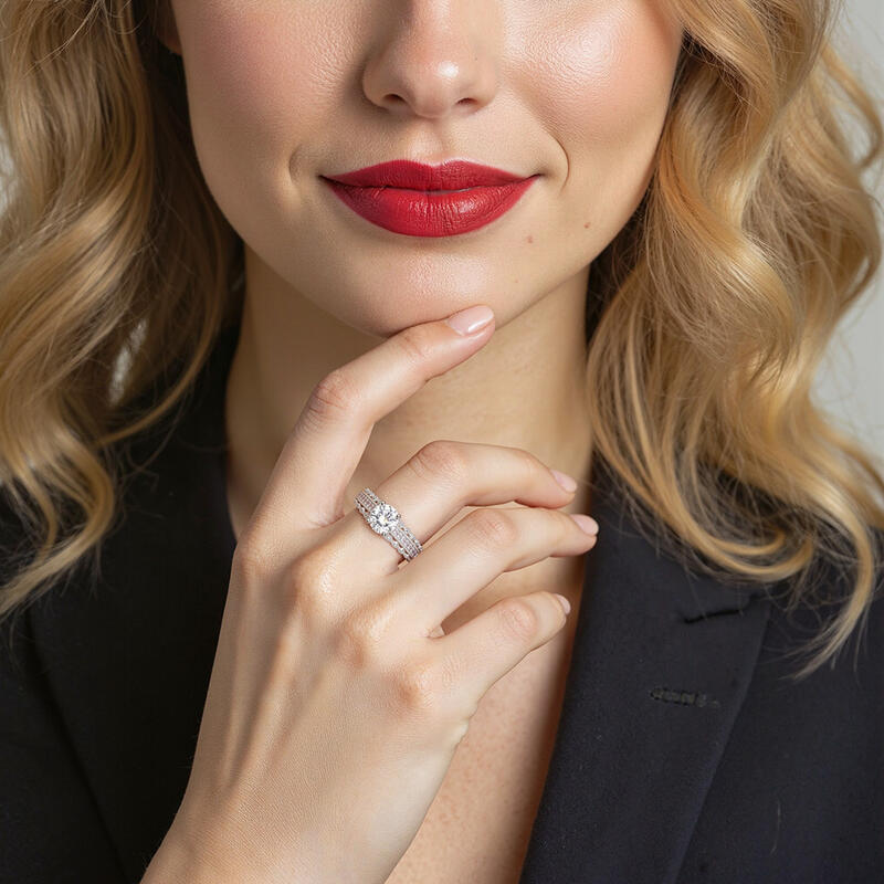 "Nothing But You" Round Cut Side Stone Engagement Ring