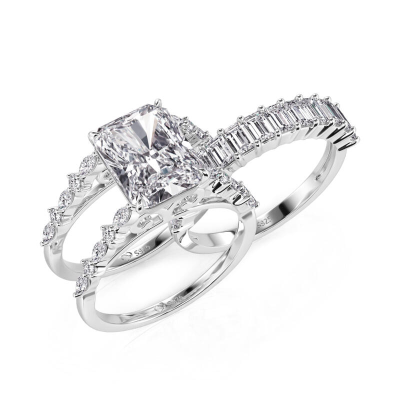 Jeulia Conjunto de Noiva Art Deco Corte Radiante em Prata Sterling