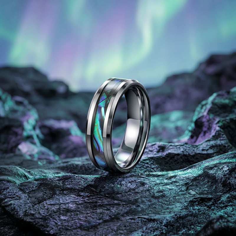 Et maison Abalone Shell Style Inlay Tungsten Ring for Men