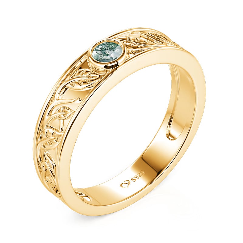 Et maison Leaf Moss Agate Gold Wedding Ring for Men
