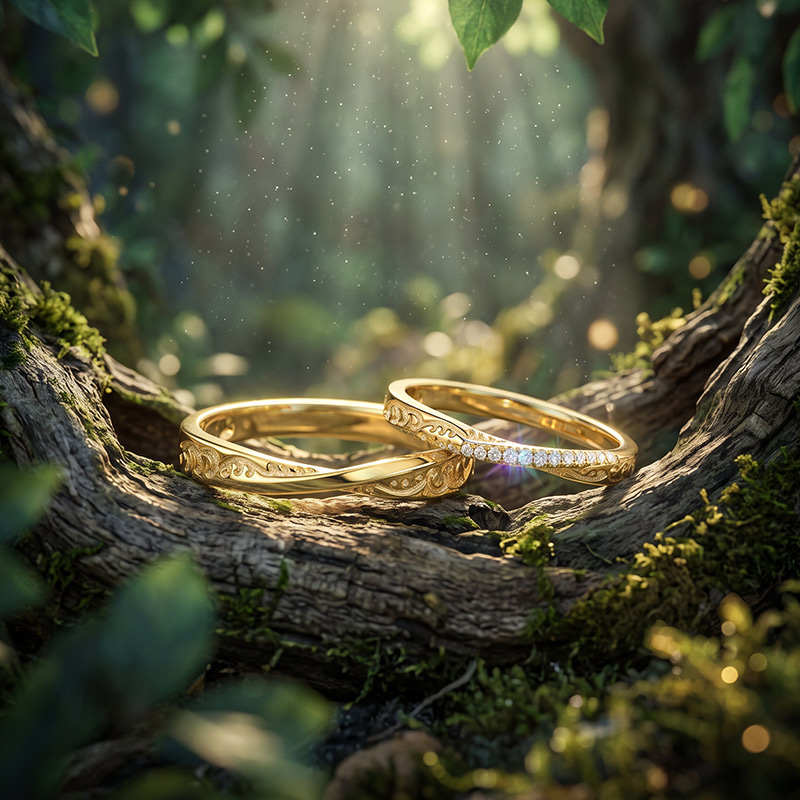 Jeulia Vintage Wavy Engraved Matching Couple Ring Set - Jeulia Jewelry