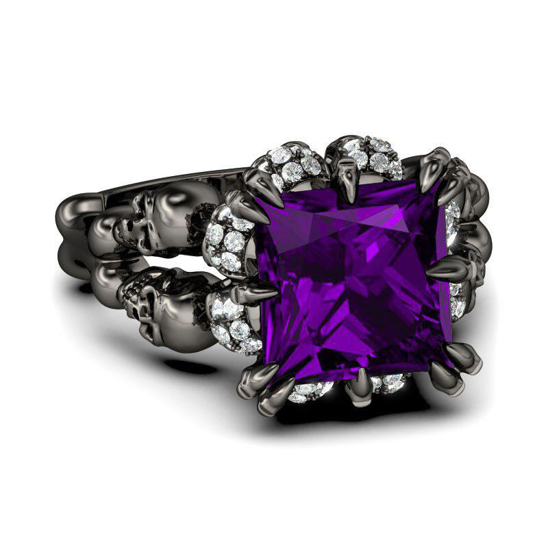 Jeulia Anillo Con Tono Negro De Caravera De Talla Princesa En Plata De Ley
