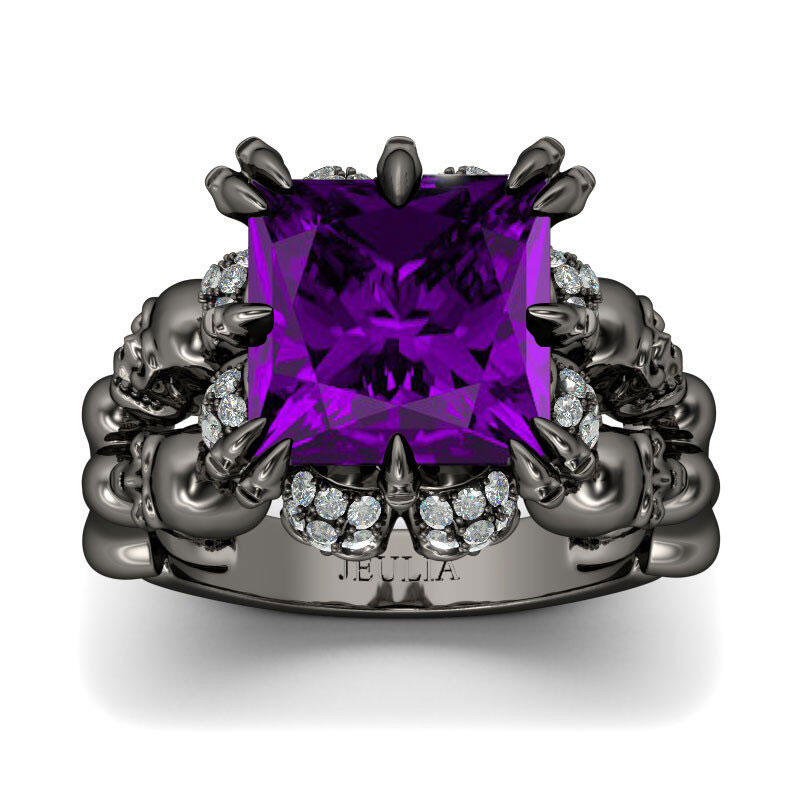 Jeulia Anillo Con Tono Negro De Caravera De Talla Princesa En Plata De Ley