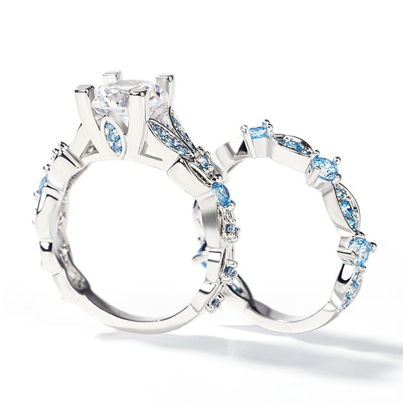 Jeulia Butterfly Round Cut Sterling Silver Ring Set