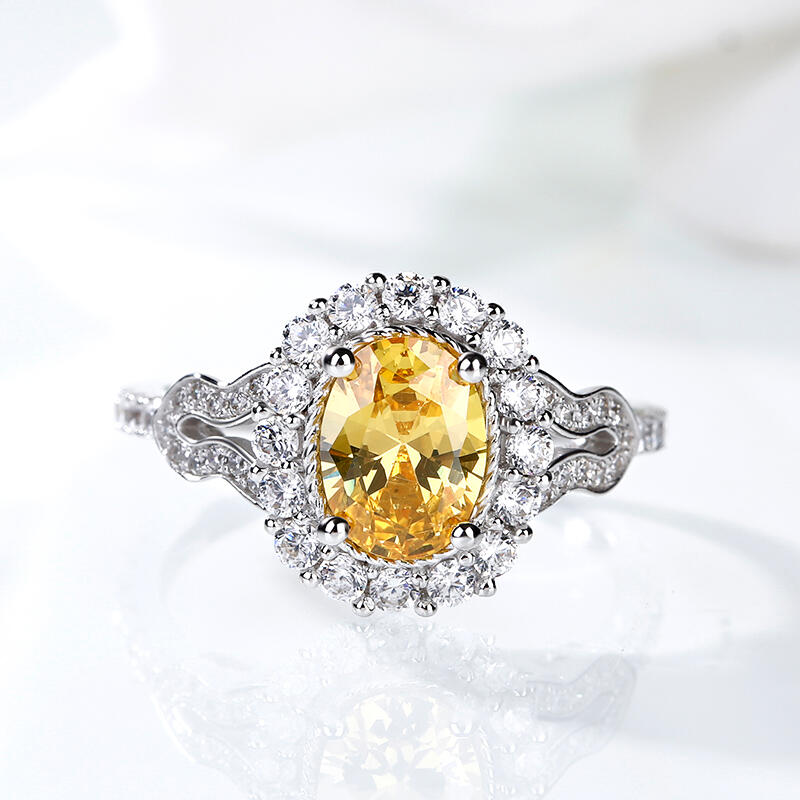 Jeulia Halo Oval Cut Sterling Silver Ring