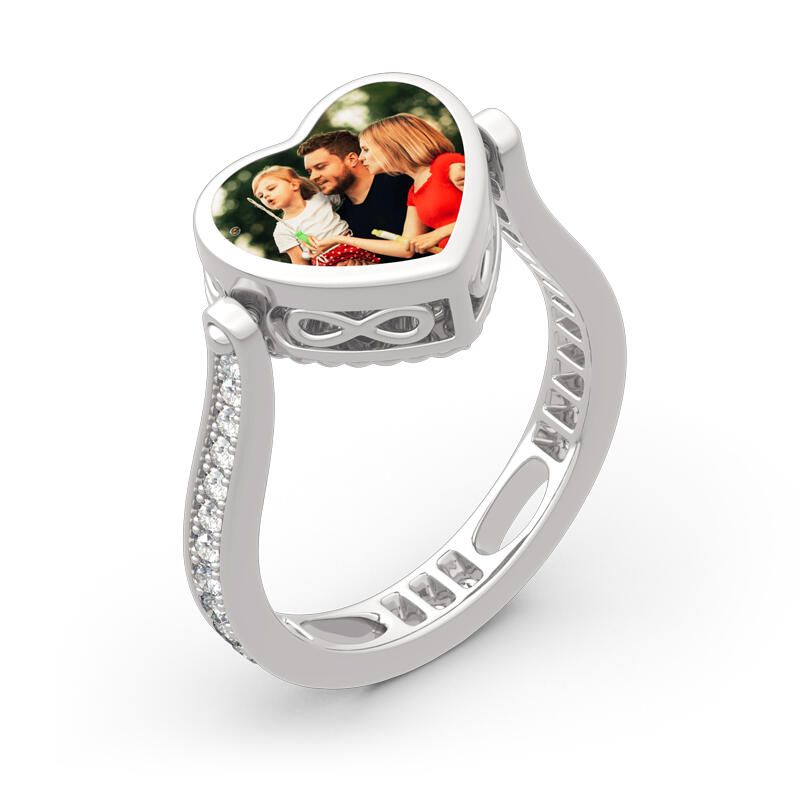 Jeulia "Song of Family" Sterling Silver Personalized Photo Ring (With A Free Chain)