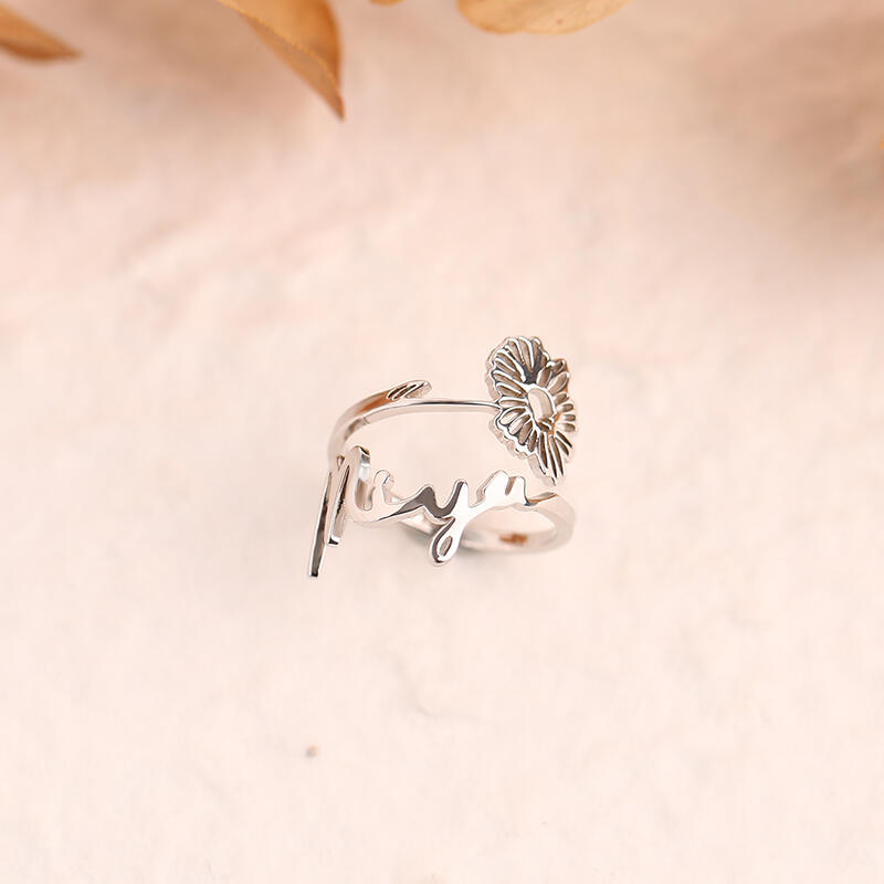 Bague Personnalisée Fleur de Naissance avec Prénom en Argent
