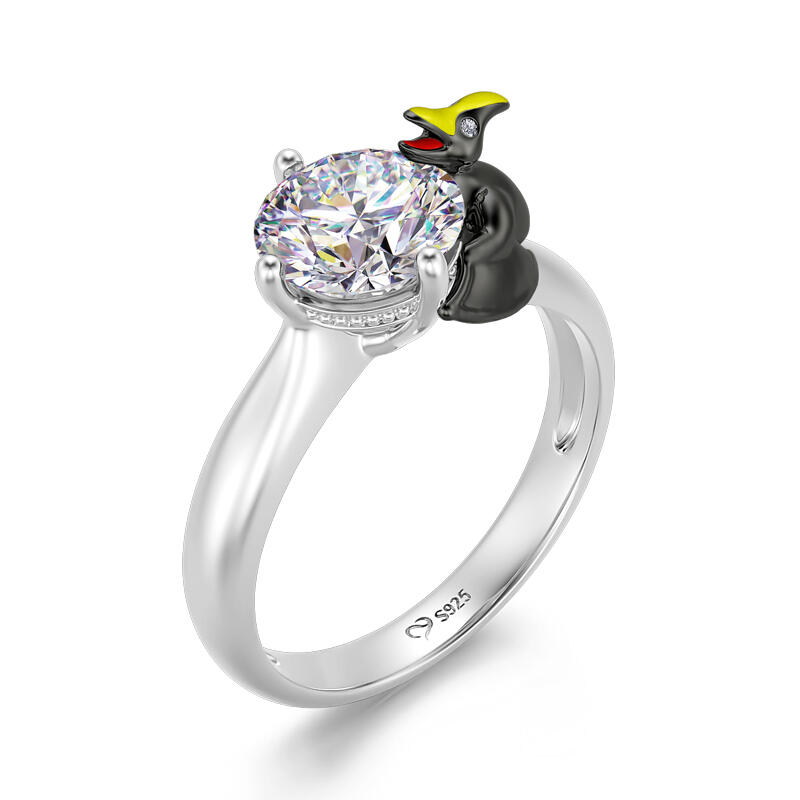 Jeulia Hug Me "Dinosaur Cousin" Pterodactyl Round Cut Sterling Silver Ring