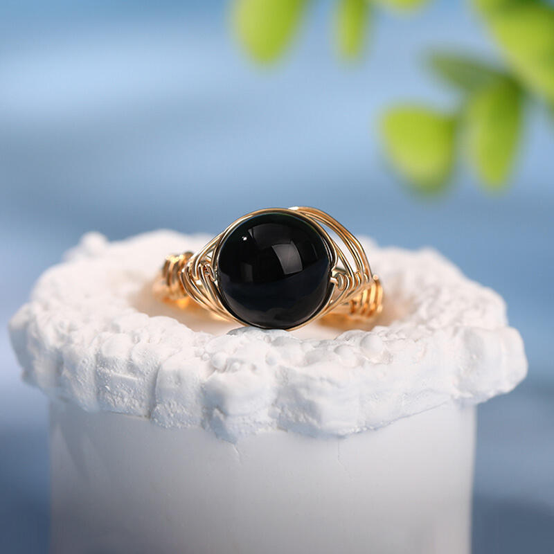 Jeulia "Ultimativer Schutz" Natürlicher Obsidian Verstellbarer Ring