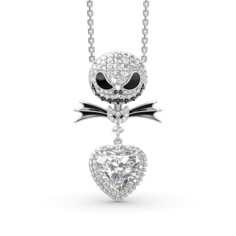 Jeulia "Bat Bow Tie" Skull Heart Cut Sterling Silver Necklace