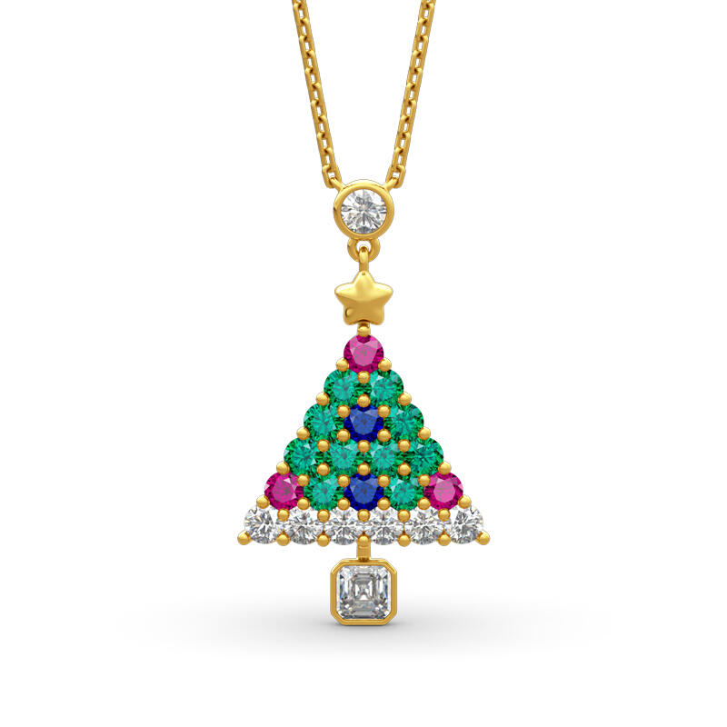 Jeulia "Christmas Tree" Round Cut Sterling Silver Necklace