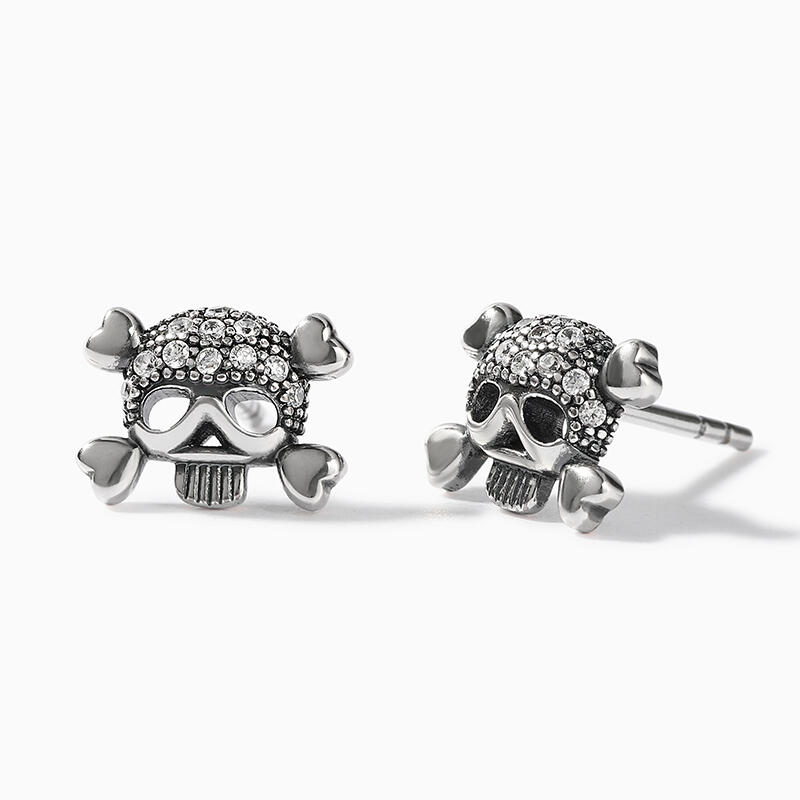 Jeulia "Skull and Bones" Sterling Silver Earrings