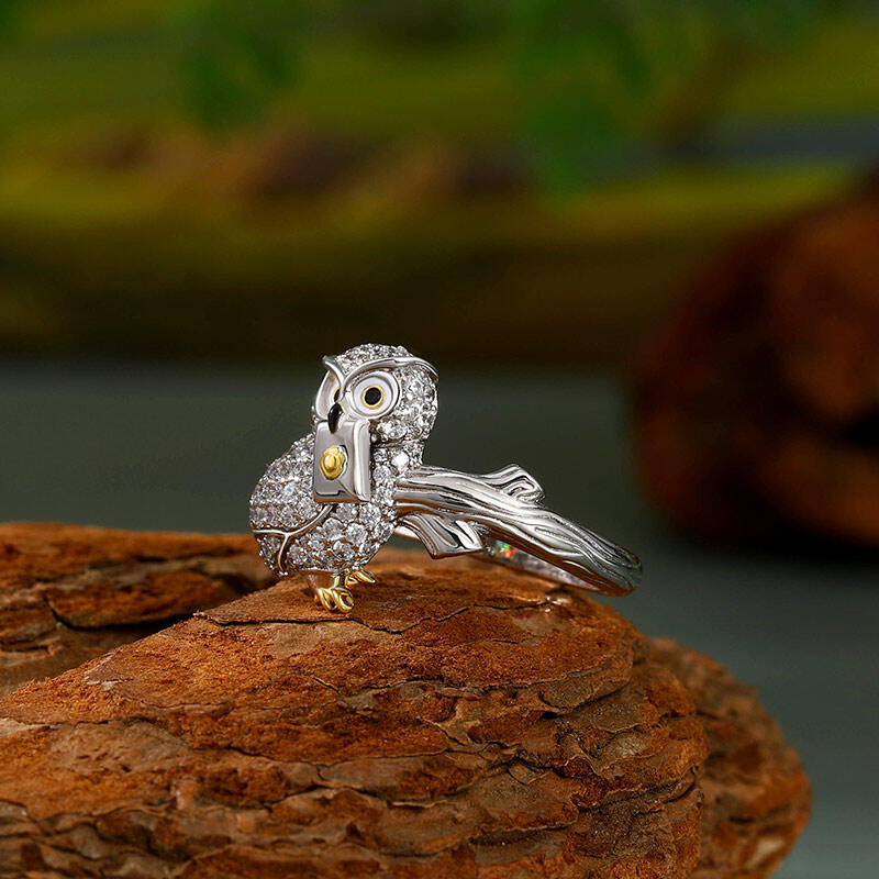 Anillo vintage clásico de plata de ley con forma de búho