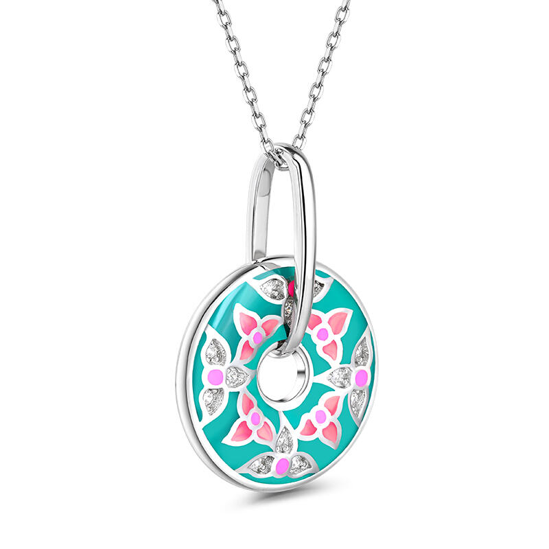 Jeulia "Retro Life" Flower Enamel Sterling Silver Necklace