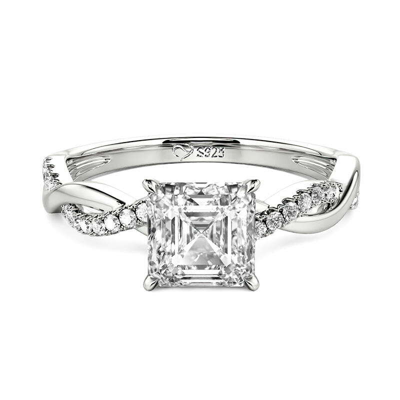 Jeulia Twist Asscher Cut Sterling Silver Engagement Ring