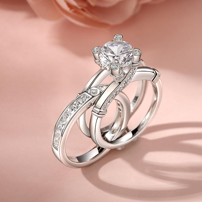 Jeulia Nudo Brillante Con Corte Set De Anillos Intercambiables De Plata Esterlina