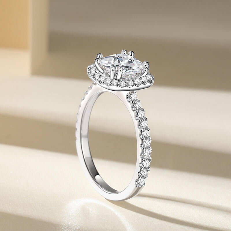 Jeulia Pierścień Halo Szlif poduszkowy Srebro próby 925