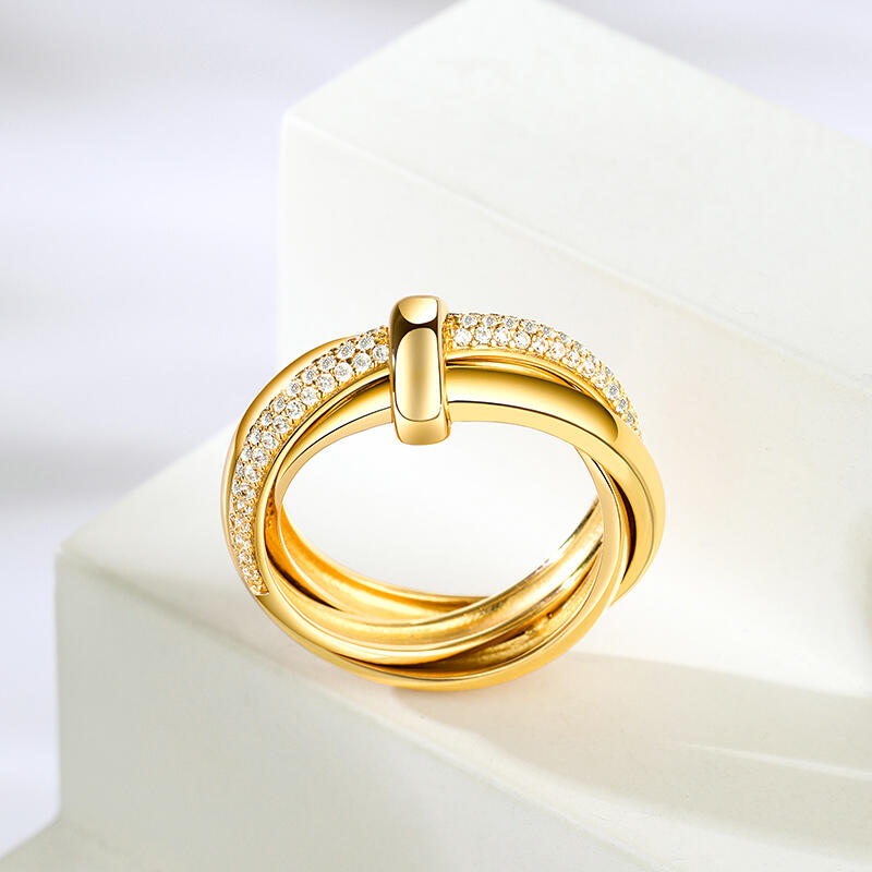 Jeulia Gold Tone Triple Link Knot Sterling Silver Ring