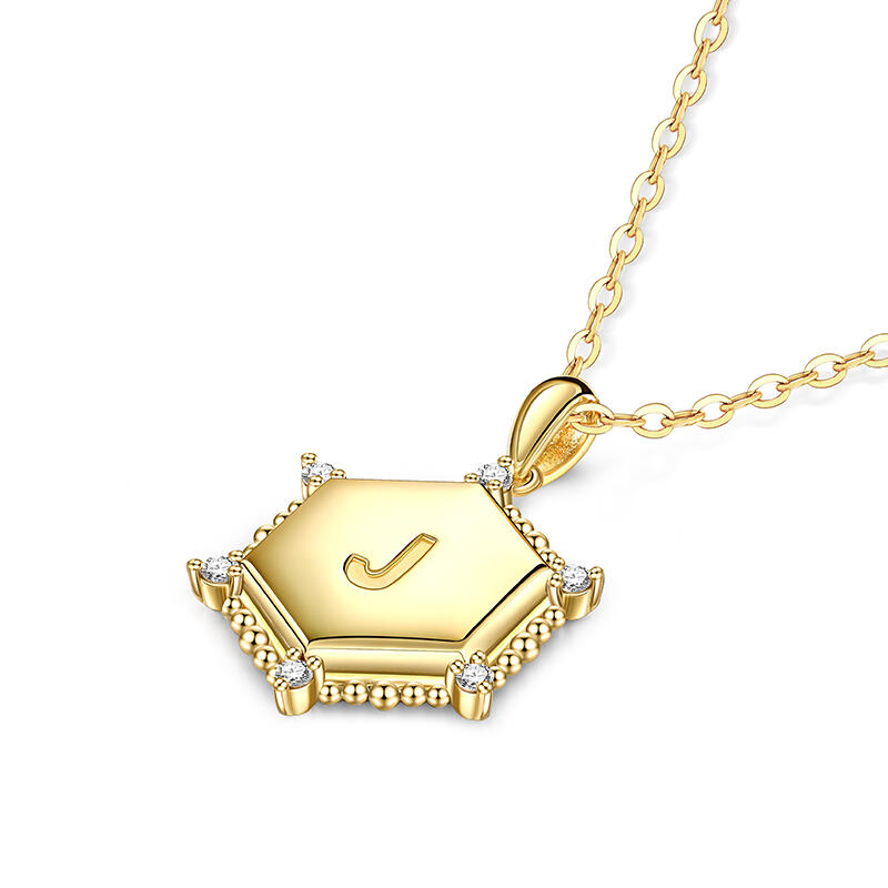 Jeulia Collar Personalizado de Plata de Ley con Placa de Letra de Sol Hexagonal Grabada