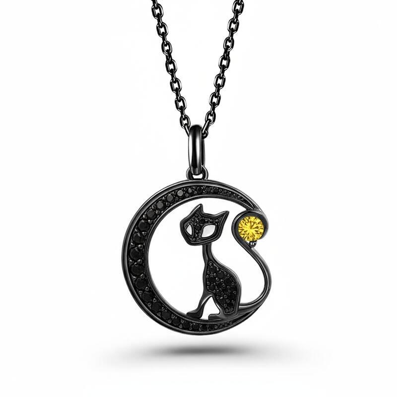 Jeulia "Black Cat on the Moon"Custom Birthstone Necklace