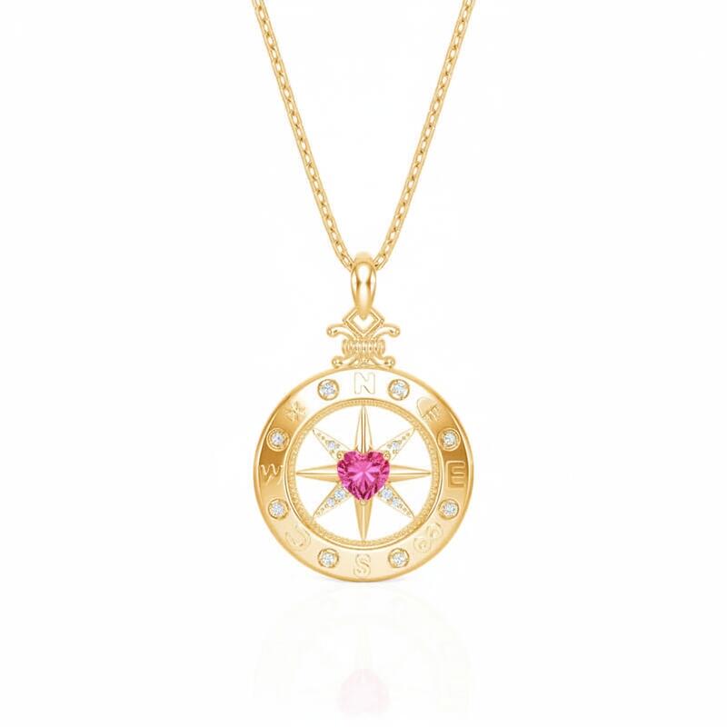 Jeulia Custom Engraved Compass Necklace with Heart Birthstone