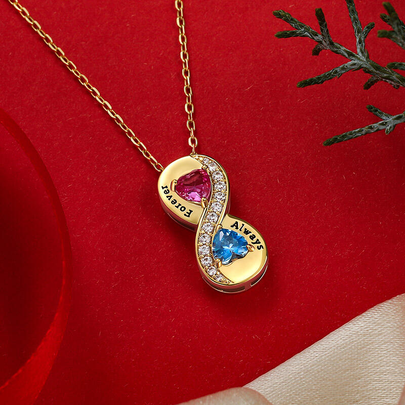 Jeulia Custom Infinity Engraved Two Heart Birthstone Necklace