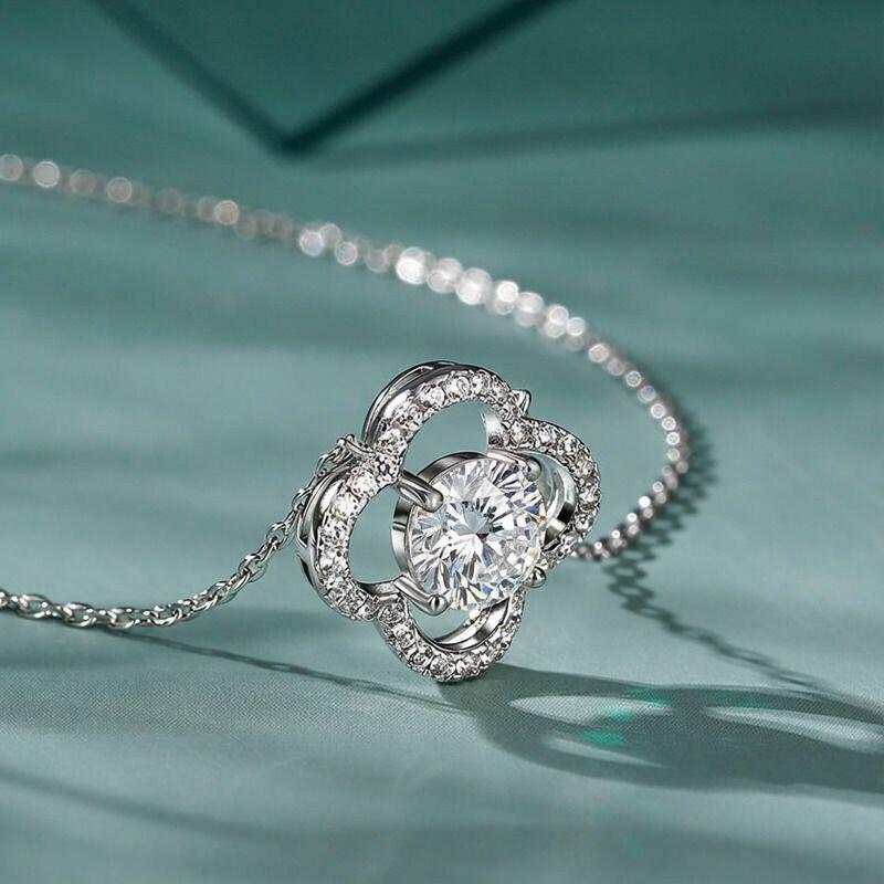 Jeulia Four Leaf Clover Round Cut Sterling Silver Necklace