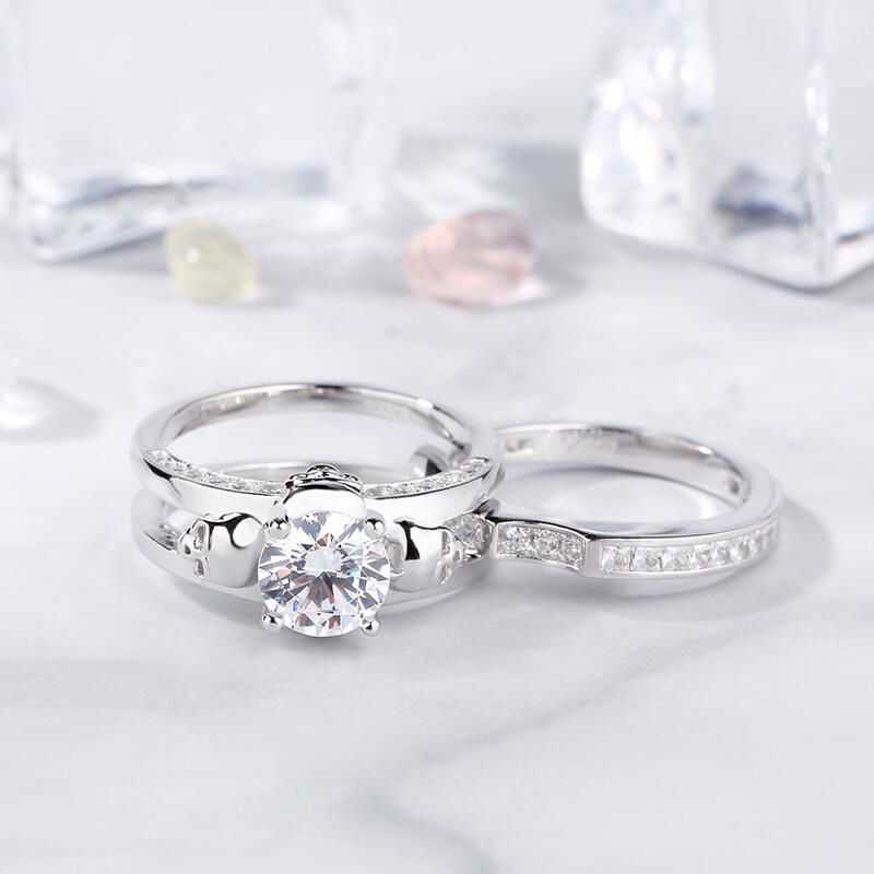 Jeulia Interchangeable Round Cut Sterling Silver Skull Ring