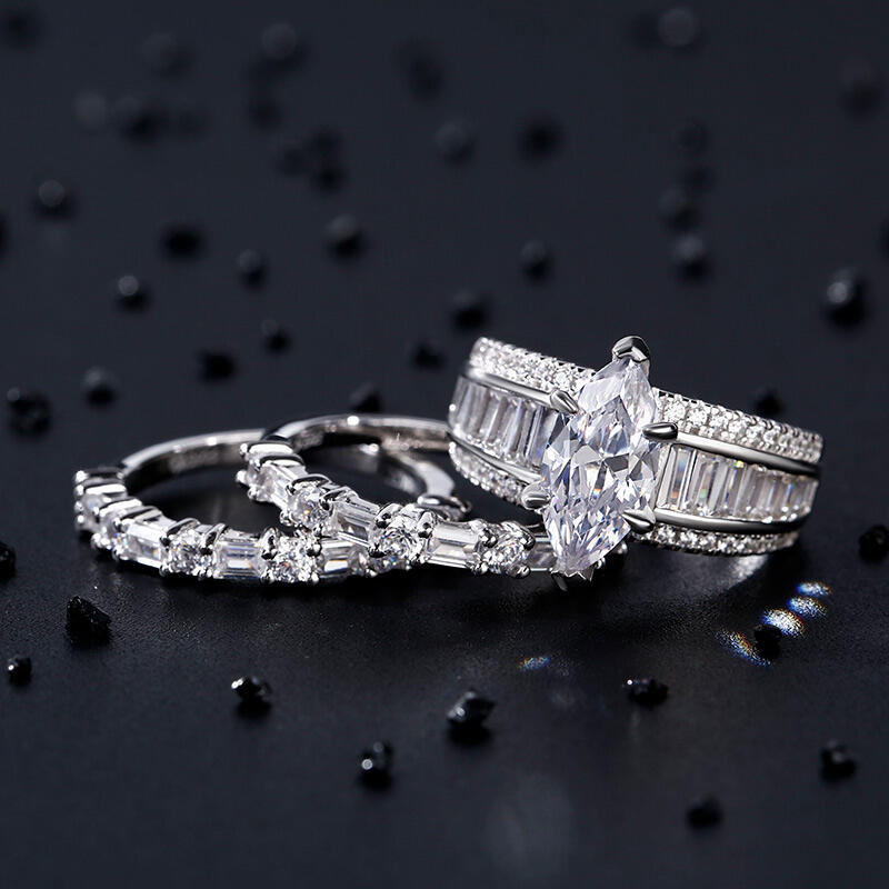 Jeulia Vintage Marquise Cut Sterling Silver Ring Set