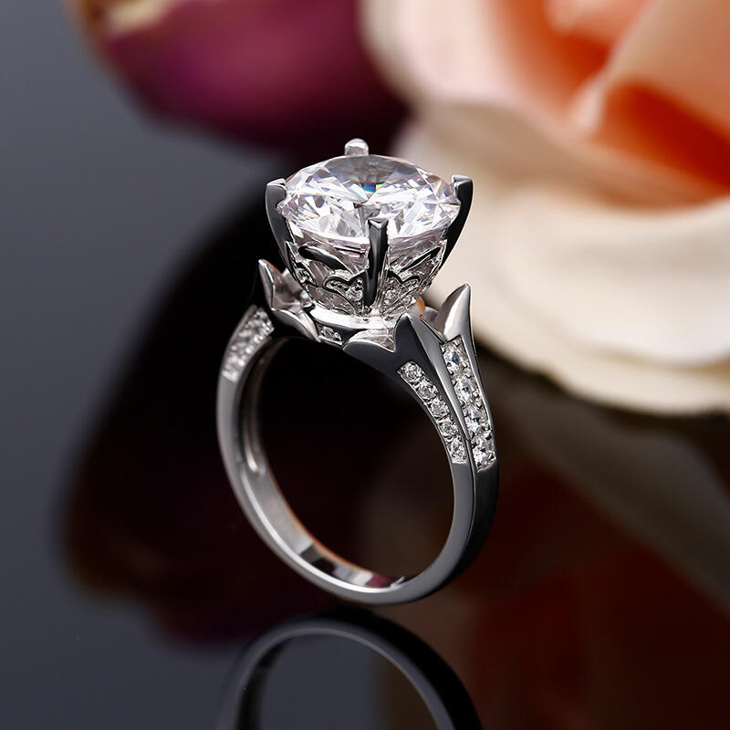 Jeulia Flower Round Cut Sterling Silver Ring