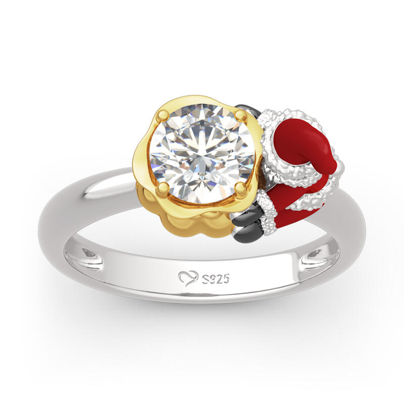 Jeulia Hug Me "Christmas Baby" Candy Bag Round Cut Sterling Silver Ring