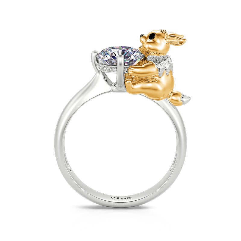 Jeulia Hug Me "Fast Runner" Hare Round Cut Sterling Silver Ring