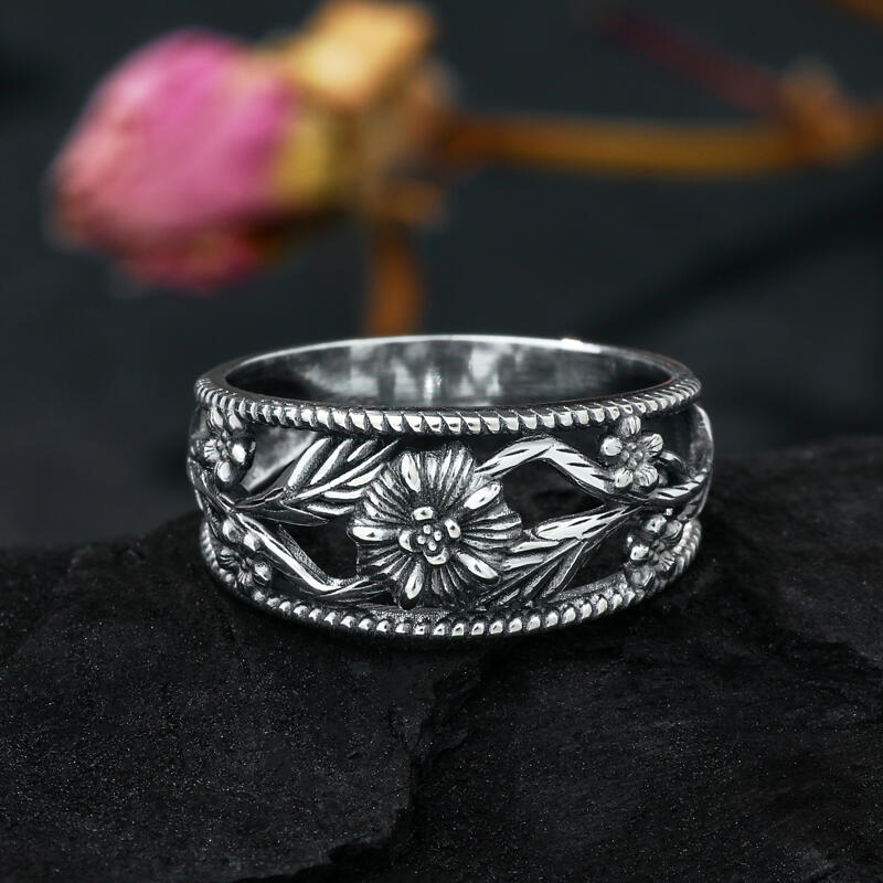 Jeulia Anillo mujer solitario con flores hermosas de plata de ley