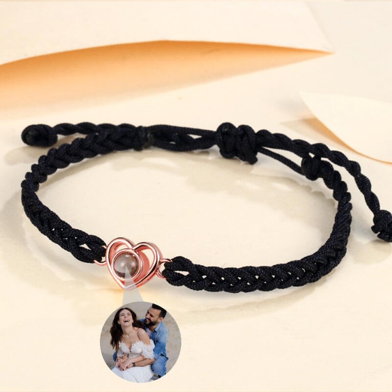 Bracelet Personnalisé Coeur Photo Projection Cordelette Cadeau