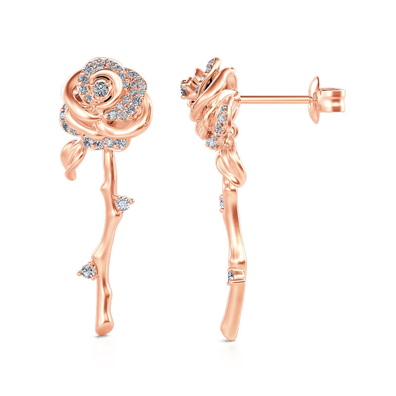 Jeulia "Flowering Rose" Rose Gold Tone Sterling Silver Earrings