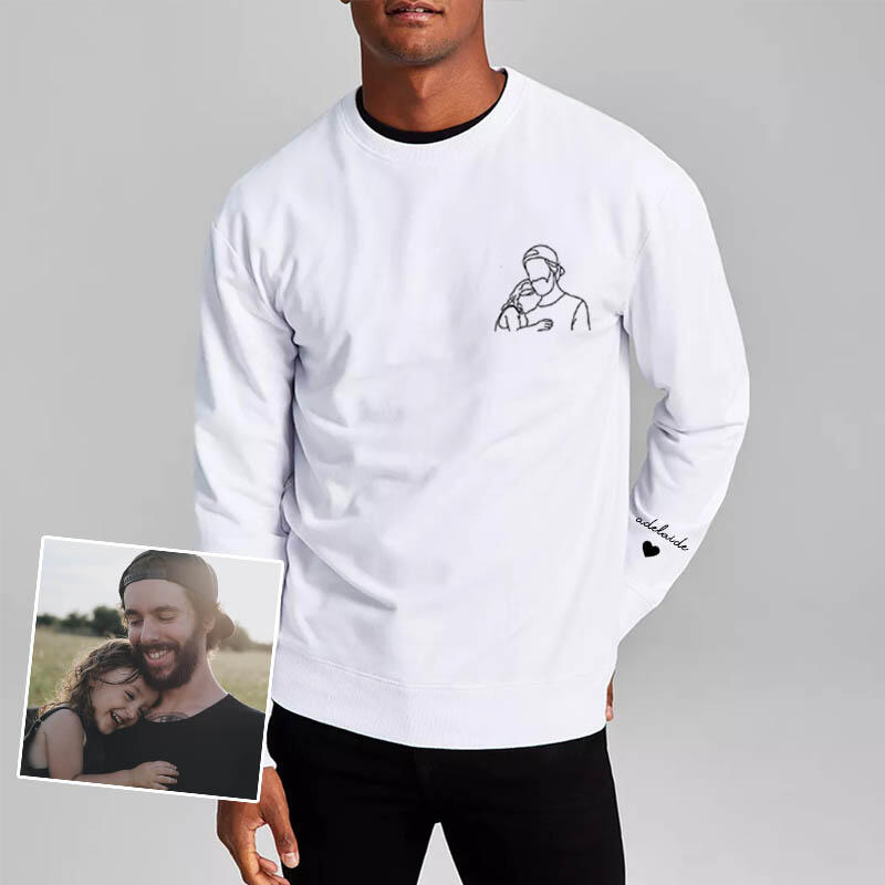 Personalized Sweatshirt Picture Line Design with Custom Name On The Sleeve for Dear Dad