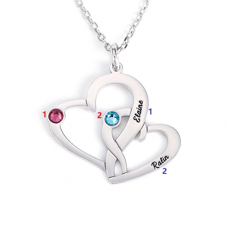 Jeulia Loving Heart Engraved Necklace With Birthstones Sterling Silver