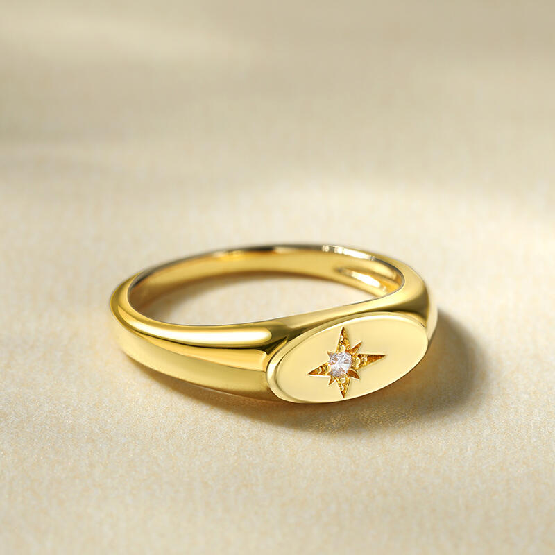 Jeulia Oval Star Signet Sterling Silver Ring