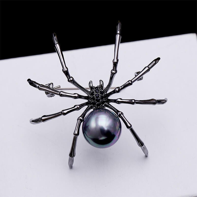 Jeulia Spider Design Black Pearl Copper Brooch