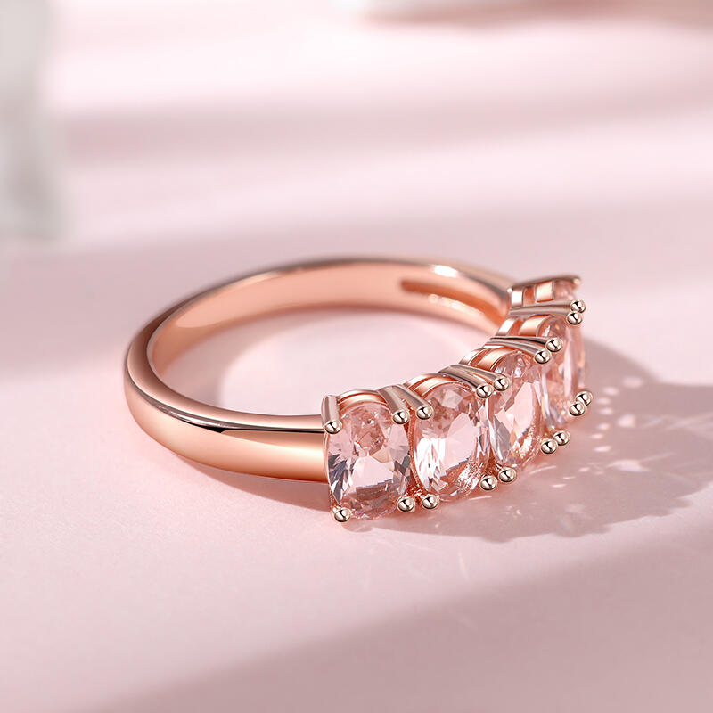 Jeulia Simple Oval Cut Synthetic Morganite Sterling Silver Women's Band