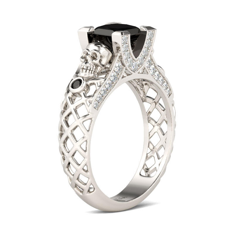Jeulia Hollow Princess Cut Sterling Silver Skull Ring
