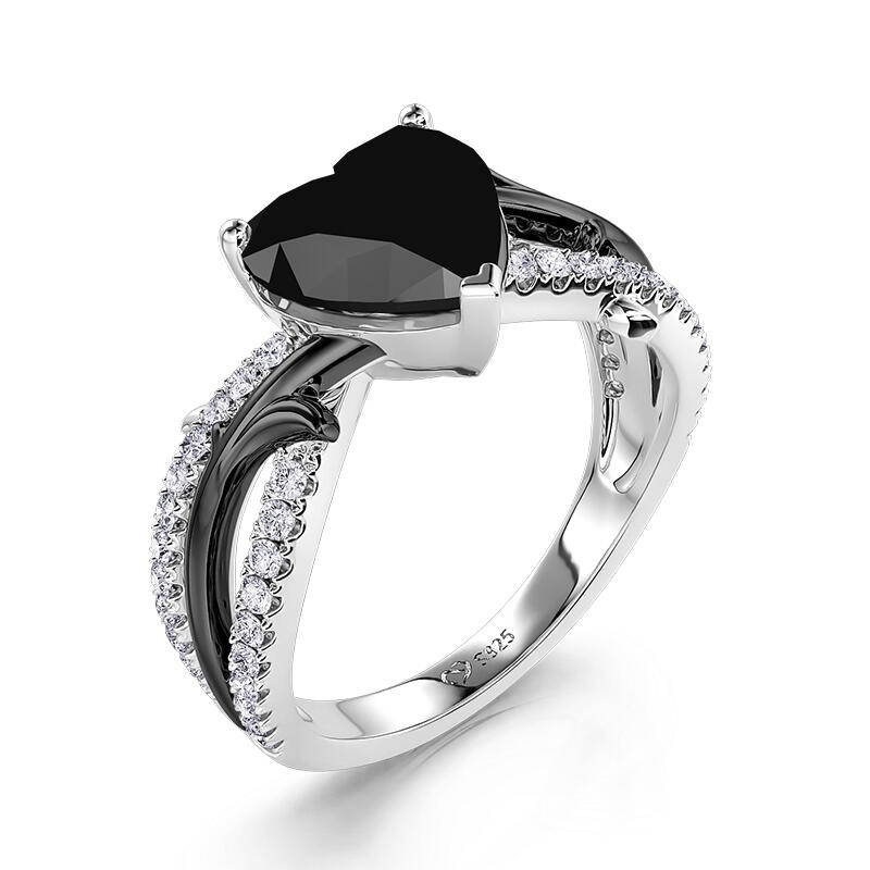 Jeulia Anillo Promesa Corazón Negro Trenzado de Plata Esterlina