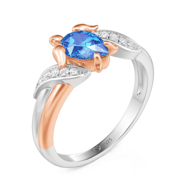 Jeulia Hug Me Two Tone Custom Pear Cut Turtle Ring with Birthstone