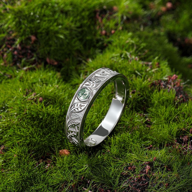 Moss Agate Wedding Ring for Men