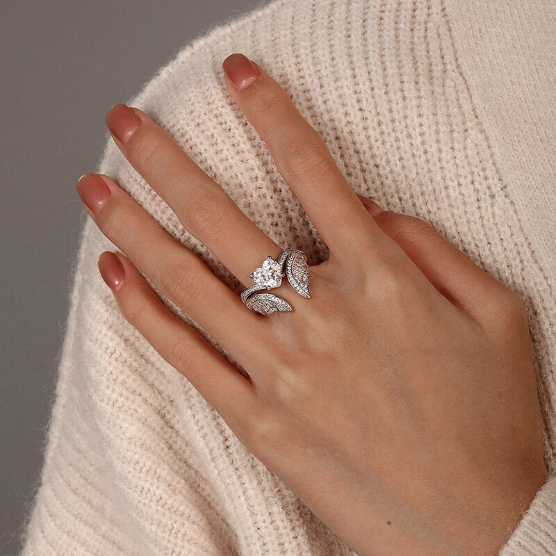 Jeulia Vintage Bat Heart Bridal Ring Set Sterling Silver