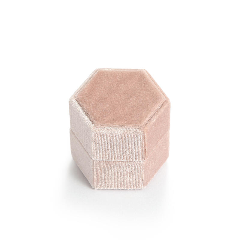 Jeulia Vintage Pink Velvet Hexagonal Couple Ring Box