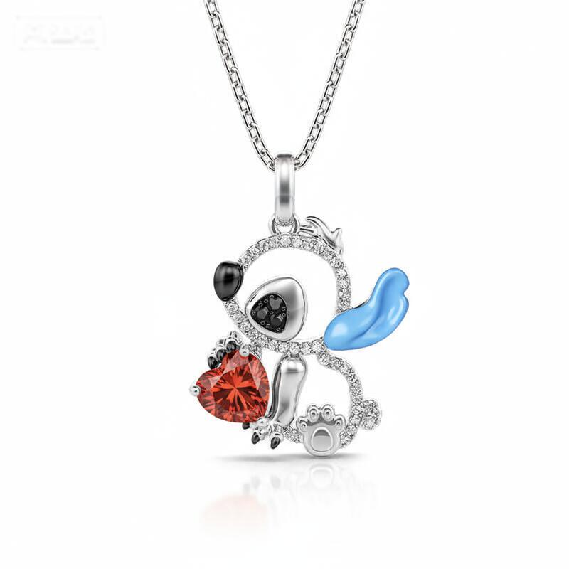 Jeulia Hug Me "Little Monster" Heart Cut Blue Ear Personalized Sterling Silver Necklace