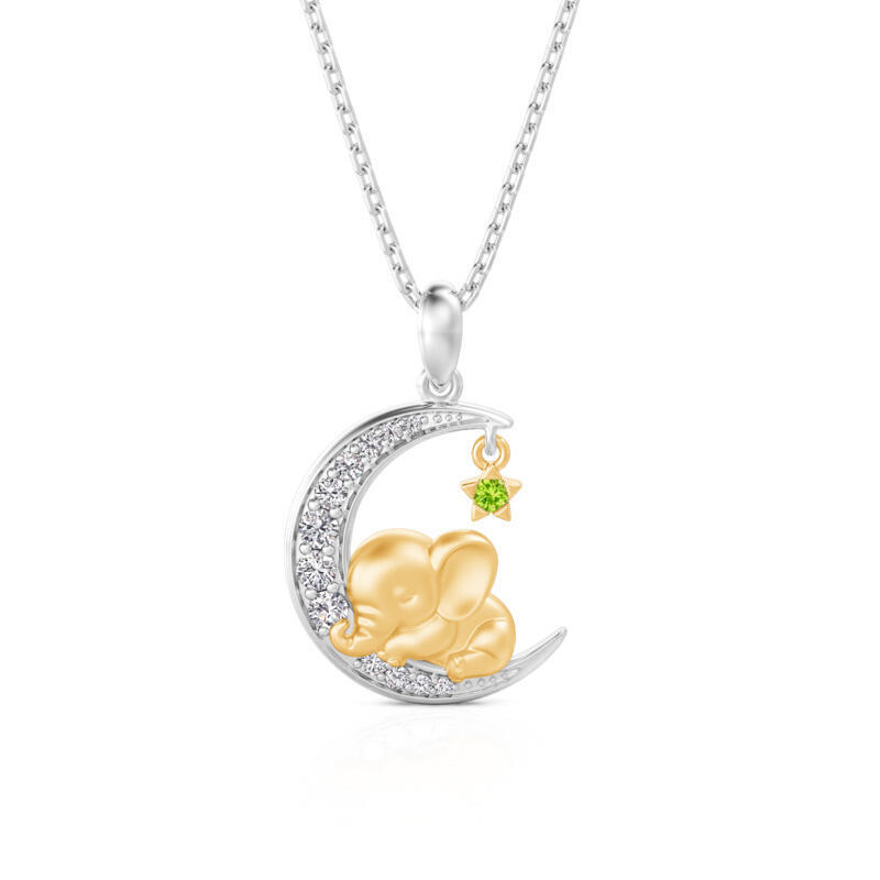 Jeulia Luna Astra Custom Birthstone Elephant Moon and Star Necklace