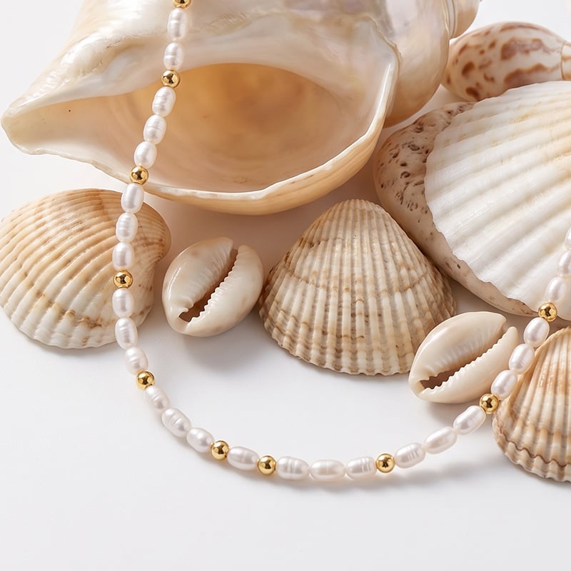 Pearl Necklace with Gold Beads